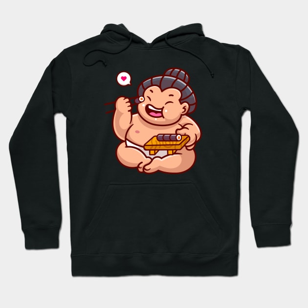 Cute Sumo Eating Sushi Cartoon Hoodie by Catalyst Labs